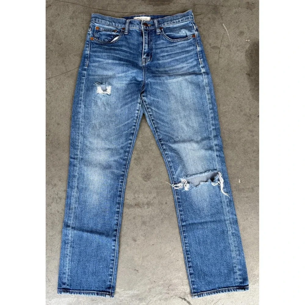 Womens Sz 26 MADEWELL Straight‎ Crop Blue Distressed Light Wash